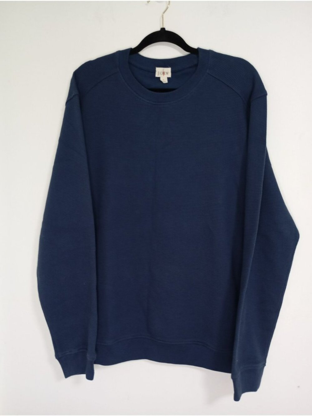 J.Crew Mens Navy Blue Waffle Knit Long-Sleeve Crewneck Sweatshirt Size Large